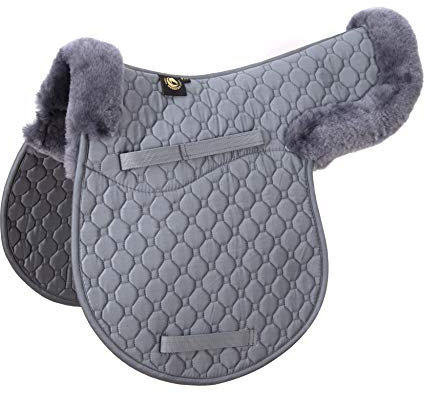 Merauno® Lambskin Half Lined Sattelkissen Allzweckkissen mit Echtes Lammfell und gesteppter Baumwolle (VSS(Vielseitigkeit/Springen), Grau - Anthrazit)