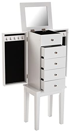 Versa Schmuckschrank im klassischen Stil, Maße (H x L x B) 91,5 x 26,6 x 34,2 cm, Weiß