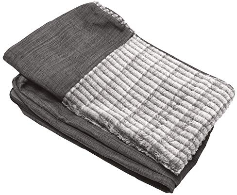 Furhaven Pet Dog Bed Cover - Embossed Plush Faux Fur and Performance Linen Traditional Sofa-Style Living Room Couch Pet Bed Replacement Cover for Dogs and Cats, Charcoal, Jumbo Plus