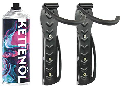 URBAN ZWEIRAD - Fahrrad Wandhalterung - Fahrradhalterung passend für alle Räder - platzsparende Fahrradwandhalterungen - Fahrrad Wandhalter inkl. Zubehör (2er Set - fixierte Halterung inkl. Kettenöl)