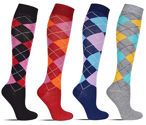 4/6 Paar Laufsocken Kniestrümpfe Stützstrümpfe Reisestrümpfe Damen lange Socken Karo Muster 1303 (39, 42,4 Paar Modell 1)