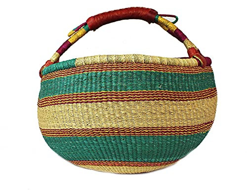 mitienda mit Liebe gemacht Korb aus Steppengras Ghana bunt/naturfarbig, Picknickkorb, Tragekorb, Handmade, Nachhaltig