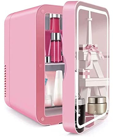 Yadlan Mini Frigorifero 8L di Grande capacità 220V/12V Frigo Cosmetico Portatile con Tattile LED e Specchio HD, Raffreddamento e Riscaldamento, per Auto Camera da Letto Ufficio(Color:Rosa)