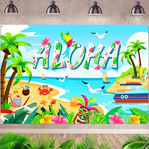 Beach Party Hintergrund für Sommer, Aloha Party Banner Hawaii Deko, Hawaiianische Party Dekoration Luau Partyzubehör Meer Palmen Fotografie Hintergrund für Hochzeit Babyparty Geburtstagsfeier 6×3.6ft