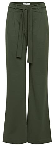 ICHI IHSIMONSE PA4 Damen Hose Stoffhose mit Stretch gerader Schnitt mit Gürtel und Bundfalten, Größe:M, Farbe:Kombu Green (190417)