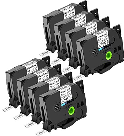 NineLeaf 8 x Compatible for Brother P-touch HSe-221 HSe221 HS-221 HS221 HSe Tape 8.8mm x 1.5m Black on White Heat Shrink Tube for Wires Cables in Ptouch PT-D210 D200VP D200SN D200SA D200MA Label Maker
