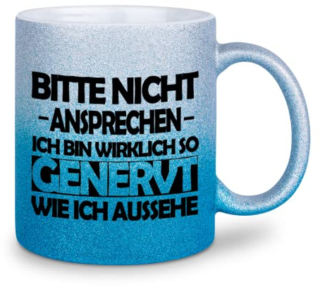glitzertassen.de® | Bitte nicht ansprechen | Tasse mit Glitzer | Geschenkidee | Silberblau