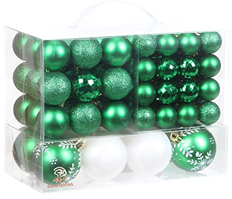 Sea Team 99 Pieces of Assorted Christmas Ball Ornaments Shatterproof Seasonal Decorative Hanging Baubles Set with Reusable Hand-held Gift Package for Holiday Xmas Tree Decorations, Green
