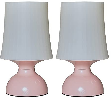 MiniSun | Wireless LED Pink Touch Table Lamps with White Tapered Shades | Table Lamps, Home Décor & Improvement Essential | Set of 2