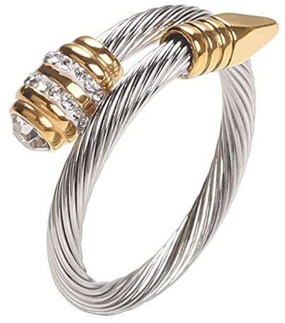 Dorriss Ring for Women Adjustable Cable Nail Rings Open Stackable Cubic Zirconia Vintage Designer Fashion Jewelry Girlfriend Wife Mom Gift, Stainless Steel, zircon