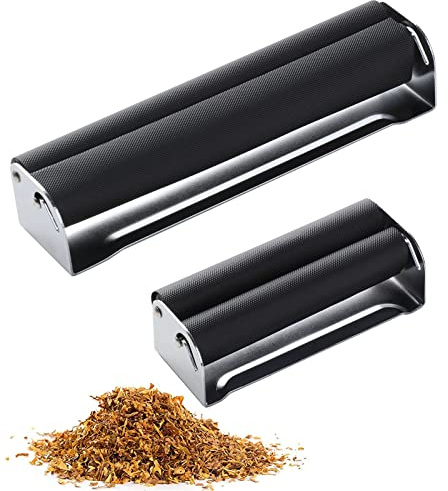 BOZILY 2PCS Metall Tabak Roller, einfach zu bedienende manuelle Zigarette Drehmaschine, 70mm Tabak Maker Werkzeug, Roller Zigarette Zubehör (schwarz), Schwarz , 110mm + 70mm, 110 mm + 70 mm