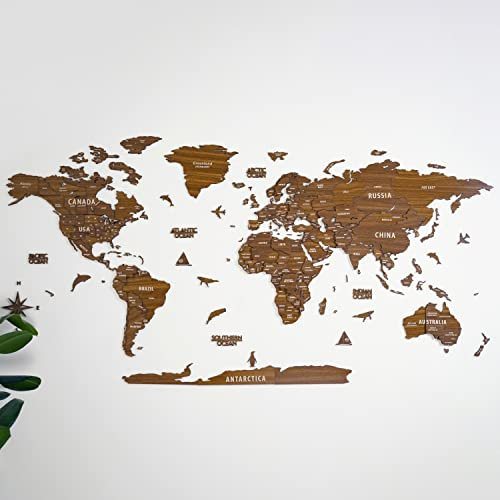 Colorfull Worlds NEU_3D-Weltkarte aus Holz, mehrschichtige Reisekarte mit Hauptstädten, Wanddekoration für neues Zuhause, Geschenk für Reisende, Bürodekoration (XL, Orion)