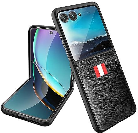 Koelaa For Motorola Razr 40 Ultra Case, Case with Card Slot Wallet Cover, Protective Cover PC Phone Case Cover, Premium PU Leather Anti-Scratch Hard Case-Black
