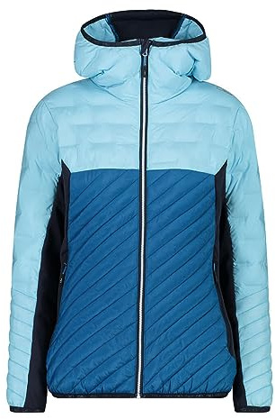 CMP W Jacket Hybrid Fix Hood Mini Ripstop Colorblock-Blau - Daunen Wasserabweisende robuste Damen Isolationsjacke, Größe