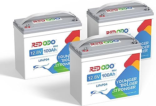 Redodo 12V 100Ah Mini batteria al litio LiFePO4 (3 Pack) BMS integrato 100A e celle di grado A, fino a 15000 cicli e 10 anni di durata