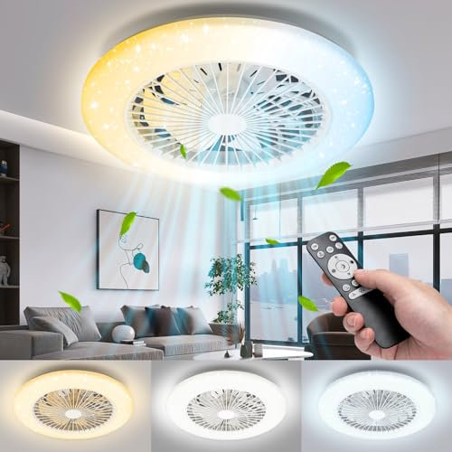 Aigostar Ceiling Fan Light 40W 4400LM, 6 Speeds LED Ceiling Fans with Lamps Remote, Dimmable CCT 3000K-6500K, Quiet 20dB Φ49cm Timer