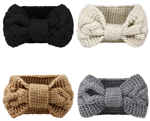 DRESHOW Stirnband Damen Winter Strick, Stirnband Mädchen, 4 Pcs Stirnbänder Strick, Haarband Ohrenwärmer Elastische, Herbst Und Winter Stirnband Damen