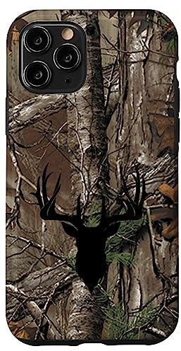Hülle für iPhone 11 Pro Hirsch Jagd Schwarz Braun Baum Camo Camouflage