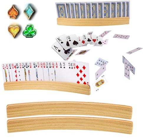 Altamejor Porte Cartes en Bois pour Enfants - Porte Carte Enfant 33 cm - Porte-Cartes à Jouer - 2 Pièces Porte Carte Enfant Jeux en Bois - pour Enfants et Personnes âgées (2)
