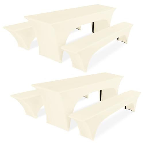 Pesonlook 2er-Set Biertisch-Abdeckung, Beige Stretch-Abdeckung für Biertisch und Bankgarnitur für 50 cm Tischbreite, Bierbank-Abdeckung 220 x 50 x 70 cm für Bankett-Außenmöbel-Schonbezüge