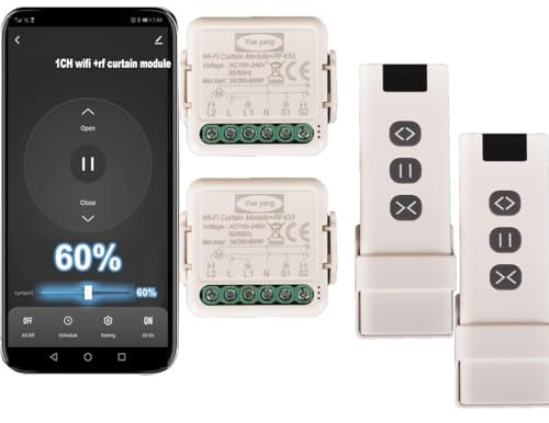 Yueyang Interruptor de cortina Wifi Rf Tuya Smart Life Módulo de persiana enrollable 433 MHz Mando a distancia, para puertas y ventanas de garaje Alexa (2)