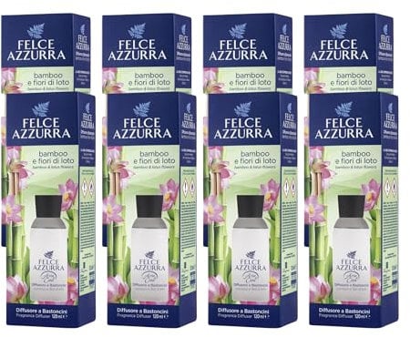 Felce Azzurra Diffusore Ambiente a Bastoncini, Fragranza Bamboo e Fiori di Loto, Formato 120 ml (8 unità)