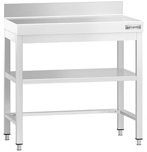 GGM Gastro | ATK76A#VSK076 | Edelstahl Arbeitstisch PREMIUM - 700x600mm - mit Grundboden, Aufkantung & Verstrebung