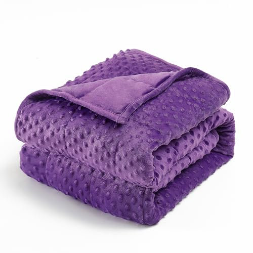 Wemore Minky Dot gewichtete Decke für Erwachsene, Queen-Size-Größe 6,8 kg, weiche, schwere Decke für Stressabbau und Schlafförderung, atmungsaktive Decke für alle Jahreszeiten, mit Glasperlen, Lila,