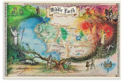 TSNKNP Map of Middle Earth Poster Dekorative Malerei Leinwand Wandkunst Wohnzimmer Poster Schlafzimmer Malerei,Wandkunst Bilddruck Moderne Familienzimmer Dekor 12x18inch(30x45cm)