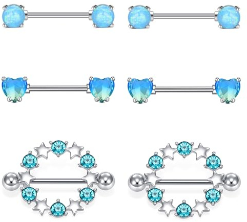 Rajnard Nippelpiercing Chirurgenstahl 14G (1.6mm) Brustwarzenpiercing 16mm Zungenpiercing Edelstahl Nippel Piercings Silber Schwarz Blau Lila Rosa Nipple Barbell Piercing Schmuck