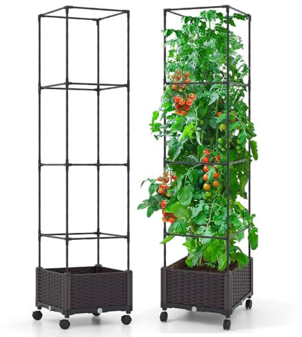 HOMASIS Fioriera con Traliccio per Piante Rampicanti da Esterno, Quadrato Orto Verticale con Sistema di Auto-irrigazione e Altezza Regolabile, Vaso Fiori Rialzato, 170 x 40 x 32 cm