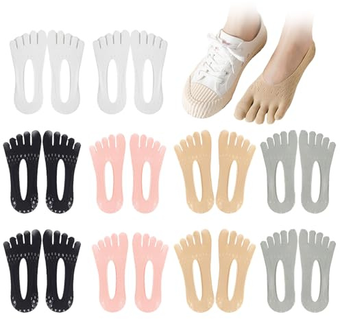 UILYNIU 10 Paar Damen Fünf Finger Socken, Zehensocken Damen Unsichtbare Sneaker Socke, Kurze Zehensocken, Orthopädische Kompressionssocken für Damen, Fünf Finger Laufen Socken (Multicolor)