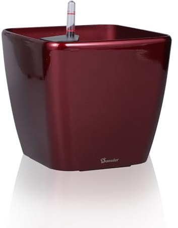 Dexceder Selbstbewässernder Pflanzkübel für drinnen und draußen, Innenmatten-Design, verdickter Tisch-Blumentopf mit Wasserstandsanzeige (Rot Hochglanz)