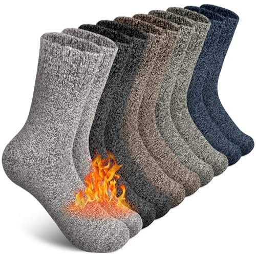 SIMIYA Mens Wool Socks Winter Knitting Soft Warm Thick Thermal Socks for Boots Ski Hiking (5 Pairs)