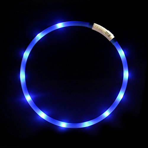 LED-Hundehalsband, wiederaufladbar über USB, blinkend, Sicherheitshalsband, weiches Silikon, wasserdicht, längenverstellbar, Haustier-Halskette mit 3 Blinkmodi, Blau