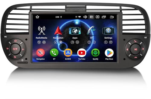 erisin 8-Core 4GB+64GB Android 14 Autoradio per Fiat 500 500C 500S 500E Wireless Carplay Android Auto Bluetooth 5.0 DSP WiFi 4G LTE SWC FM Radio GPS Navigatore IPS Schermo Tattile (Nero)