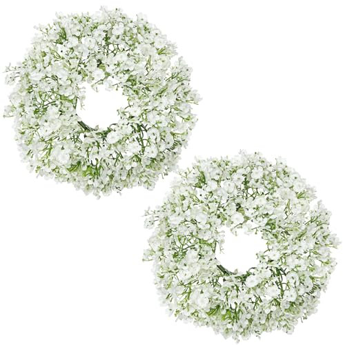 2er-Set Künstliche Schleierkrautkranz Türkranz Klein Blumenkranz Deko Türkranz Wandkranz Frühlingsdeko für Frühlings-Sommer-Osterdekoration, Zuhause, Parties, Türen, Hochzeiten, Weiß