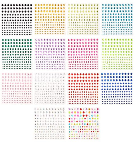Naler 1650 Stück Glitzersteine Selbstklebend 14 Blätter Bunt Strasssteine Selbstklebend Schmucksteine Aufkleber Glitzer Strass zum Basteln 3-4-5-6mm für DIY Handwerke, Nägel Deko, Make Up