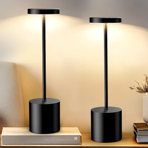 AUDLES Cordless Table Lamp – 2 Pack Rechargeable Table Lamps, 5000mAh Battery Operated Lamp with 3-Color Dimmable Light, Outdoor Table Lamp for Bedroom, Restaurant, Patio, Home Décor (Black)