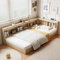 Merax 3FT Single Bed Frame, Multifunctional Single Bed with Storage Compartments, Plenty of Storage Space, Sturdy Storage Bed for Adults & Teenagers, MDF+Plywood, White Oak Color, 90x190cm