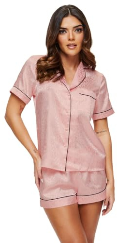 Ann Summers Signature Satin Pyjama Shirt & Shorts Set for Women Pink