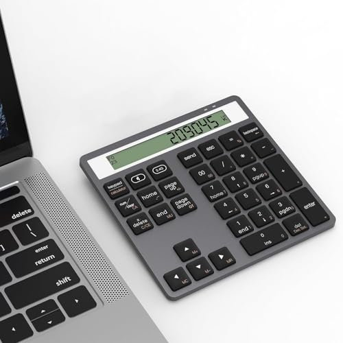 Pavé numérique Bluetooth, Clavier numérique sans fil Bluetooth 5.0/2.4G avec écran, Calculatrice financière portable 34 touches Saisie de données et calcul 2en1 pour ordinateur portable PC de bureau