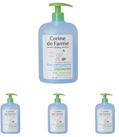 Corine de Farme - Eau Nettoyante Micellaire au Calendula Apaisant pour Bébé - Hydrate et Apaise - Peaux Sensibles, 97% d'Ingrédients d’Origine Naturelle, Testée Dermatologiquement - 500 ml (Lot de 4)