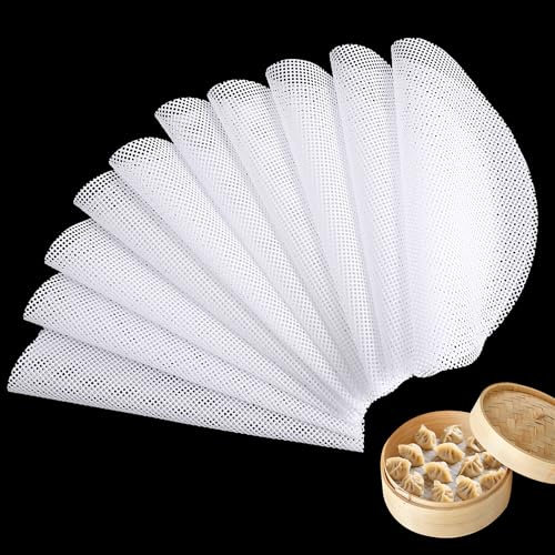 10 Pcs 8 inch Non-Stick Silicone Steamer Mesh Mat Pad, Reusable Round Silicone Steamer Liners, Dim Sum Mesh for Home Kitchen or Restaurant
