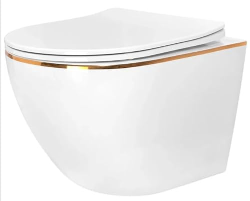Rea Wandhängendes WC Carlo Mini Tornado/Dur/Flat/Zm White Gold, Ohne Spülkasten, modernes Design - 49X36,5X37CM