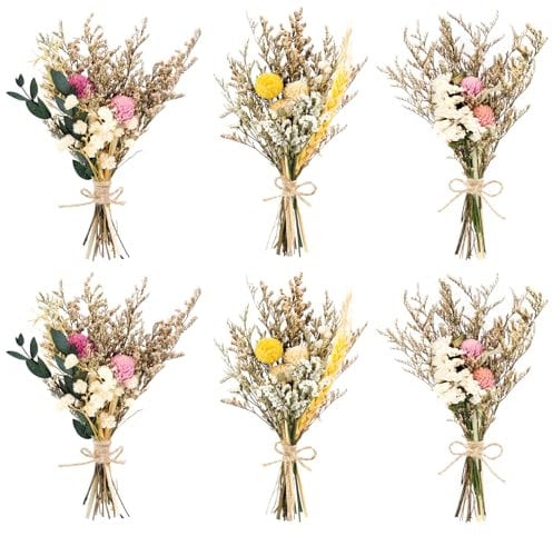 MINISOISO 6 Paquetes Flores Secas Naturales, Mini Ramo de Flores Secas, Flore Secas Decoracion Pequeño, Flores Seca para Manualidades, Decoración del Hogar y Bodas