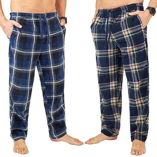 Get Trend Pantalon Pyjama Homme et Ado, Lot de 2 Bas de Pyjama Homme à Carreaux, Loungewear Vêtement de Nuit, Idée Cadeau (M, Bleu Marine/Beige, 2)