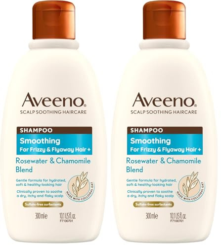 Aveeno Smoothing Rosewater and Chamomile Scalp Soothing Shampoo for Frizzy Hair 300ml (Pack of 2)