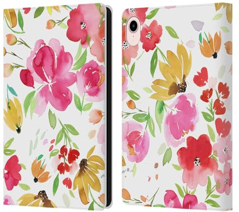 Head Case Designs sous Licence Officielle Ninola Fleurs Rouges Floral Printanier Étui Portefeuille en Cuir Compatible avec Apple iPad Mini (2021/2024)