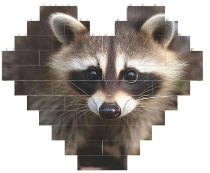 Junges Waschbär-Baustein-Puzzle, herzförmig, personalisiertes Bild, Puzzle, Foto-Puzzles für Erwachsene, 3D-Mikro-Bausteine für Heimdekoration, Ziegel-Set